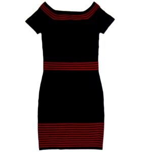 Max Studio Women's Red & Black Rayon Blend Knit Bodycon Short Sleeve Dress XS